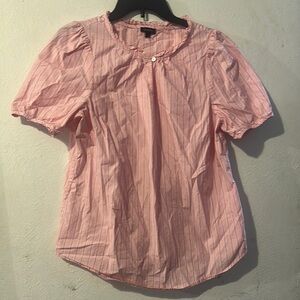 Talbots Pink Striped Puff Short Sleeve Blouse Size L